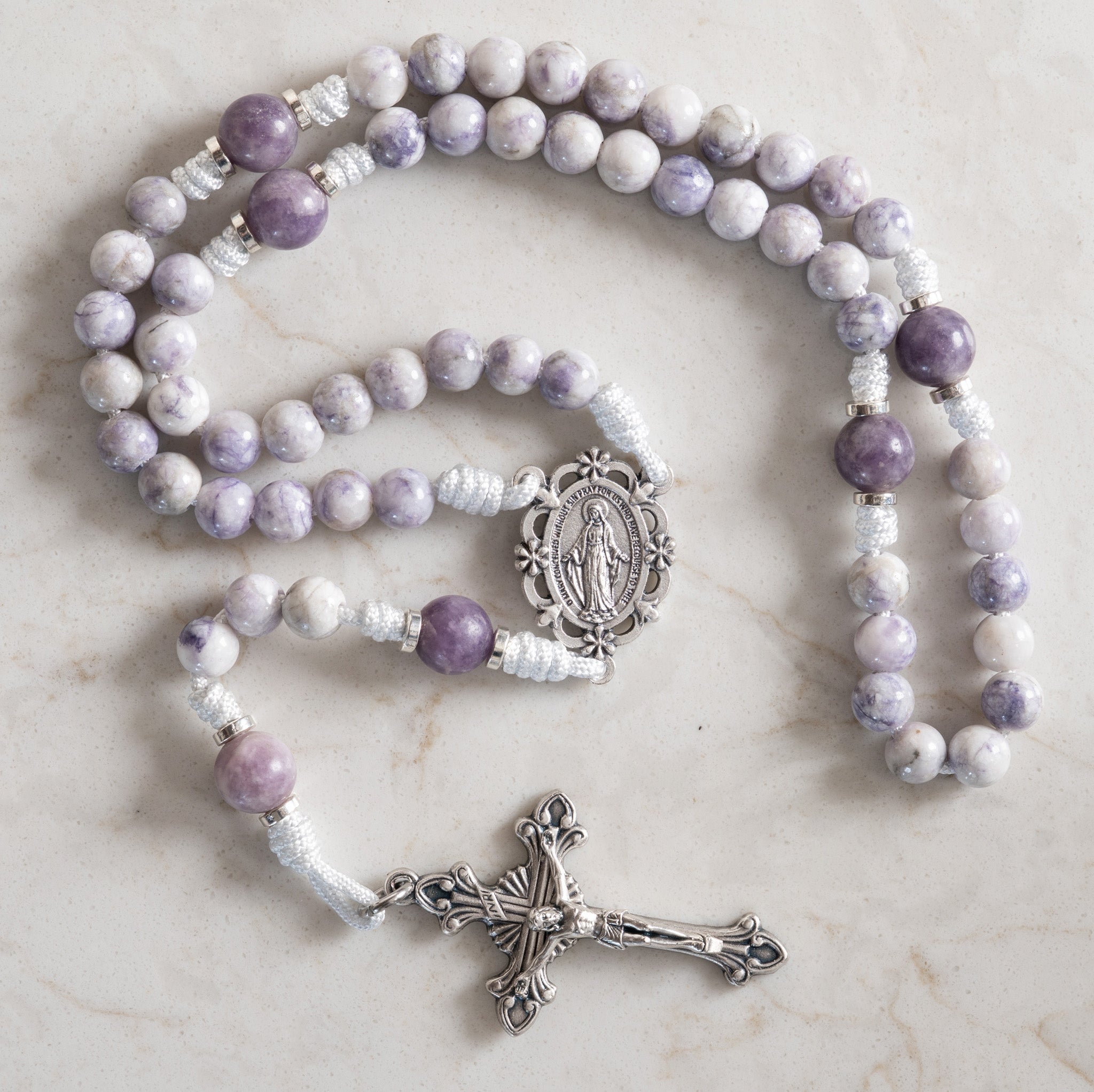 Queen of Heaven Classic rosary made with Tiffany Jasper and Lepidolite beads