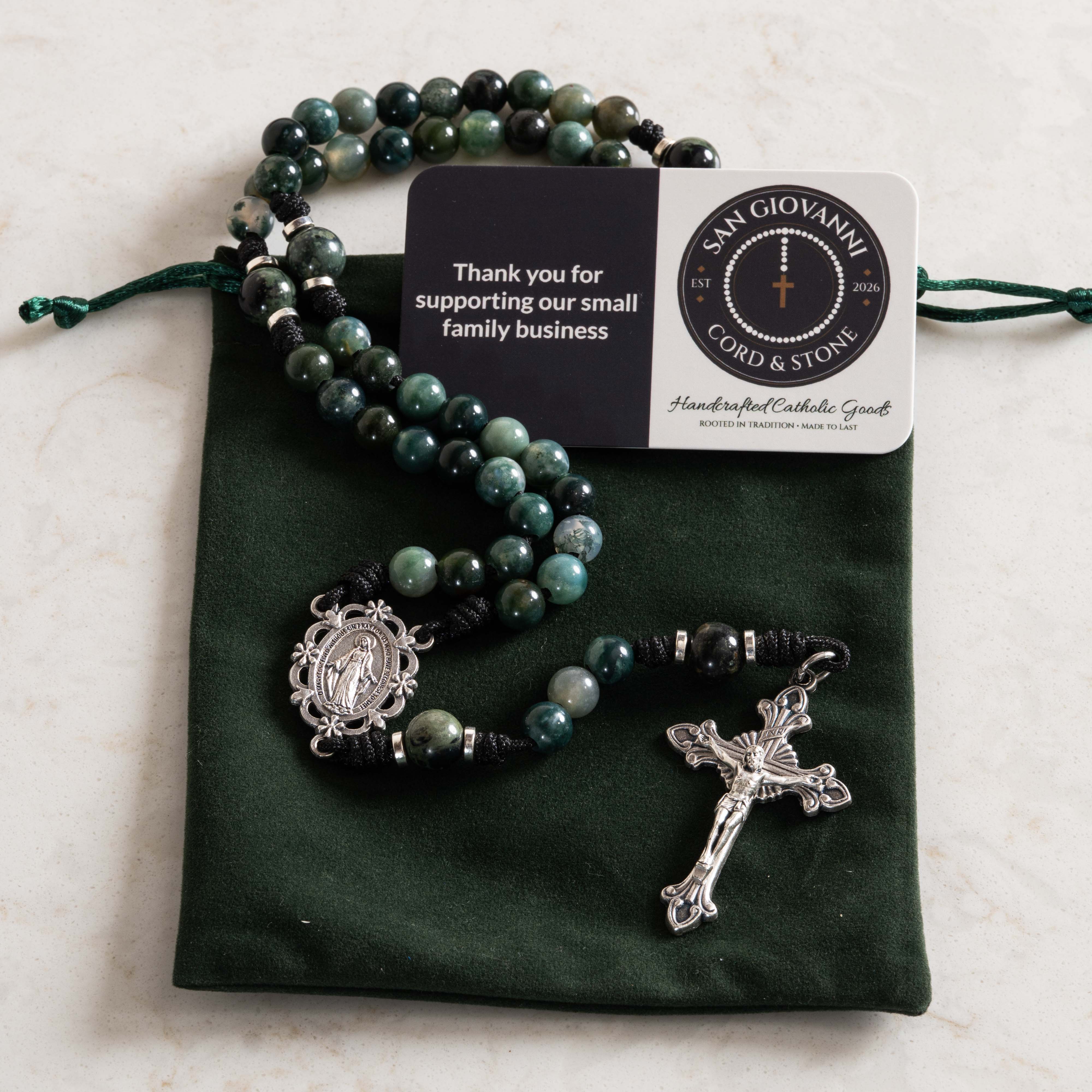 Seat of Wisdom rosary presented in San Giovanni Cord and Stone packaging