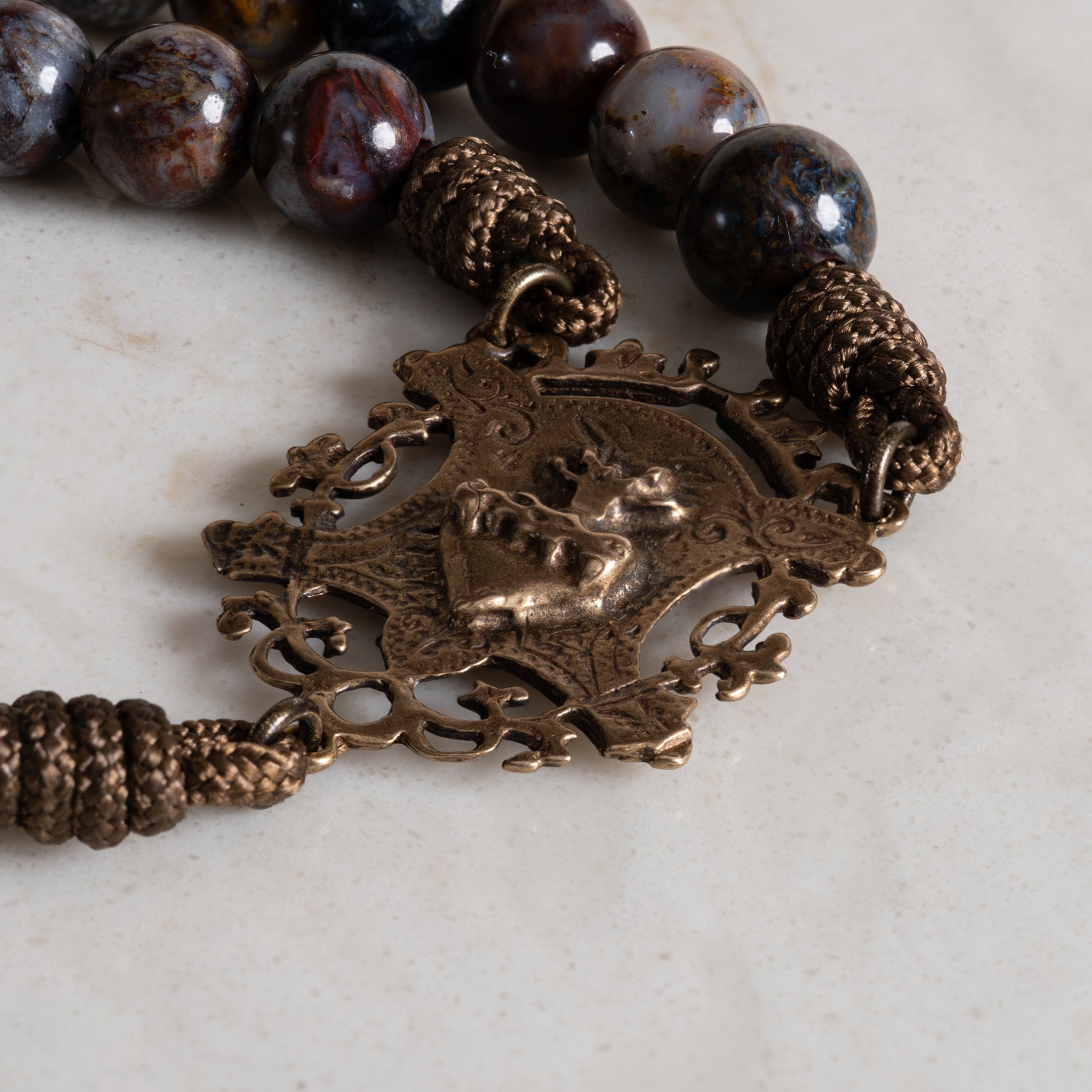 Solid bronze Sacred Heart centerpiece on the Fountain of Life rosary